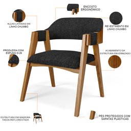 Mesa de Jantar Redonda Cora 120cm Off White M04 com 04 Cadeiras Living Suran Linho Chumbo - Lyam Lya - 8