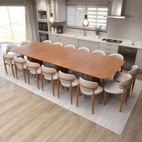 Conjunto de Mesa de Jantar Grand Mesa + Ravena 16 Lugares Tampo em MDF 360x135cm