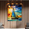 Quadro Decorativo Paisagem Barco a Vela Vitral com Moldura Dourada - 150x100 Cm - 2