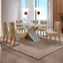 Ver imagem 1 de Mesa Sala de Jantar Carol 180cm e 6 Cadeiras Safira Moderna Turim / Off White / Imbuia