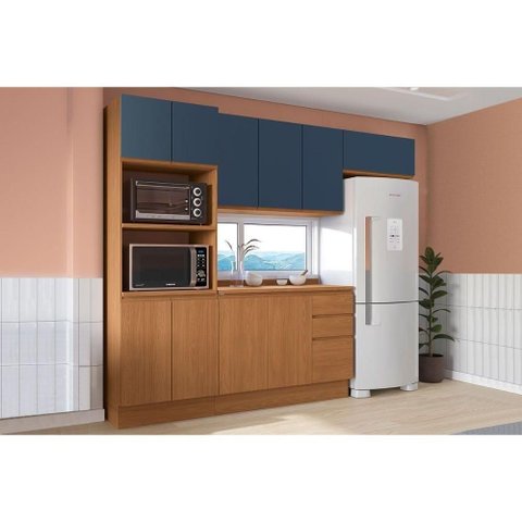 Cozinha Completa Ciela 5 Peças (2aéreos+1balcão+1torrequente+1complemento) C5p116 Canela-azul