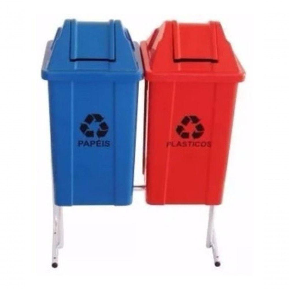 Conjunto para Coleta Seletiva 60l com 2 Lixeiras com Suporte - 2
