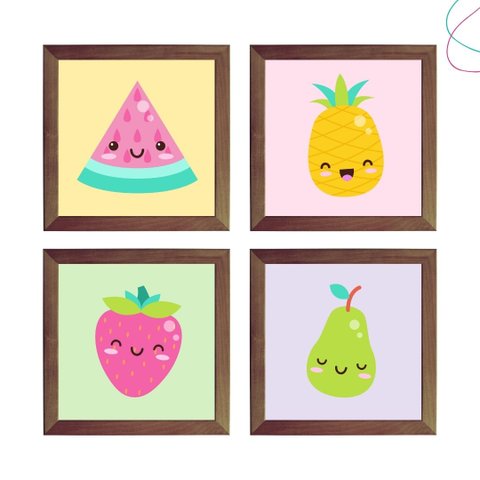 Kit 4 Quadros Decorativos Infantil Frutinhas Fruta:Tabaco