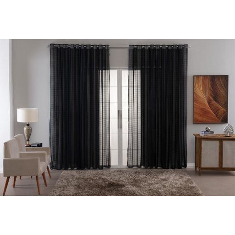 Cortina Voil Xadrez para Sala, Quarto e Cozinha 6,00 X 2,50 Preto