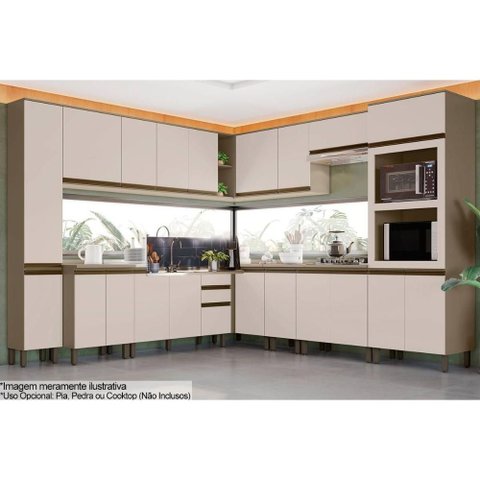 Cozinha Modulada Henn Connect 16 Peças (5aéreos+5balcões+2paneleiros+4complementos) C5p98 Duna/