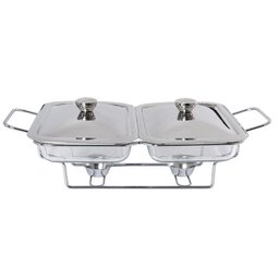 Rechaud Retangular Duplo em Vidro com Alças Inox Gourmet Mix - 1