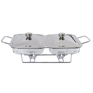 Rechaud Retangular Duplo em Vidro com Alças Inox Gourmet Mix