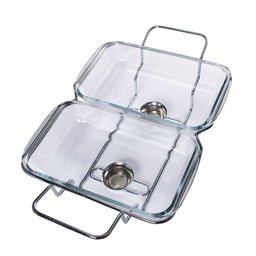 Rechaud Retangular Duplo em Vidro com Alças Inox Gourmet Mix - 4