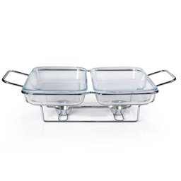 Rechaud Retangular Duplo em Vidro com Alças Inox Gourmet Mix - 5