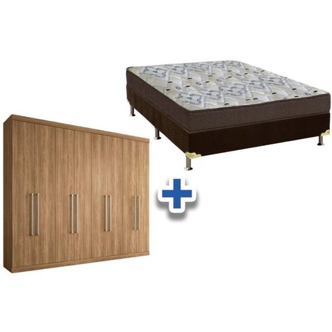 Cama Box Casal + Colchão D45 Ortobom + Guarda Roupa Master Vip 8.4 Atacama