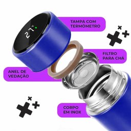 Garrafa Térmica Inteligente de Inox Portatil 500ml Tampa C/sensor de Temperatura Tamanho:500ml;cor:a - 2