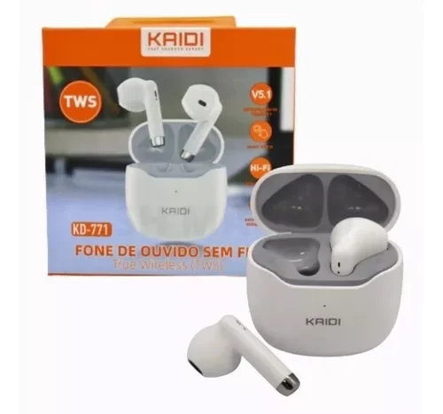 Fone de Ouvido sem Fio Wireless Bluetooth 5.1 Kaidi Kd-771 Cor Branco - 1