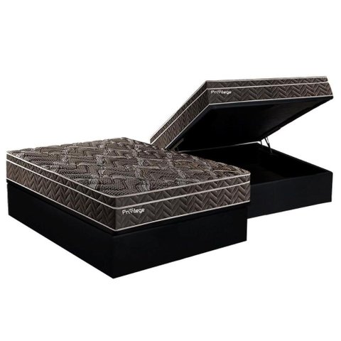 Cama Box Baú Casal: Colchão Molas Ensacadas Paropas MasterPocket Previlege + Base CRC Suede Black