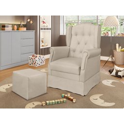 Poltrona Amamentação Balanço + Puff Letícia Suede Bege - 2