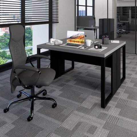 Mesa 1,20m x 1,20m para 2 Pessoas Pes Metal Cinza Sagrado com Preto F5 Office