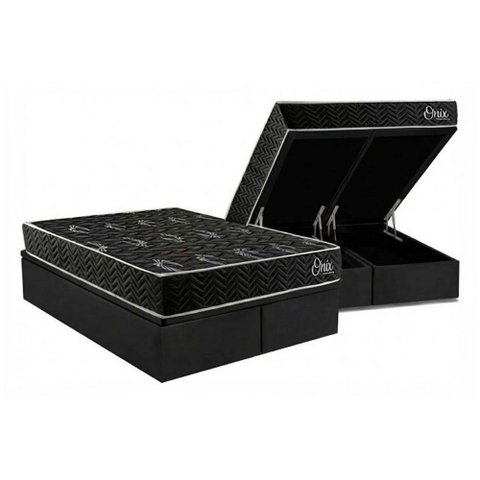 Cama Box Baú Queen + Colchão Ortopédico Kappesberg D28 Anatômico Onix + Base Crc Corano Black