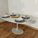 Ver imagem 3 de Mesa de Jantar Saarinen Oval 198x122 Cm Tampo Mdf Marmorizado Calacata Base Off White Tampo Mdf Marm