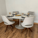 Ver imagem 4 de Mesa de Jantar Saarinen Oval 198x122 Cm Tampo Mdf Marmorizado Calacata Base Off White Tampo Mdf Marm