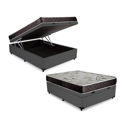 Cama Box Baú Casal Colchão Aylla Espuma D33 NK Camas + Box Sintético 55x138x188 Cor:Cinza