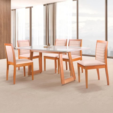 Conjunto de Mesa Arka 2,00m com 6 Cadeiras Arka - Mdf Laminado e Madeira Maciça - Távoli Decor