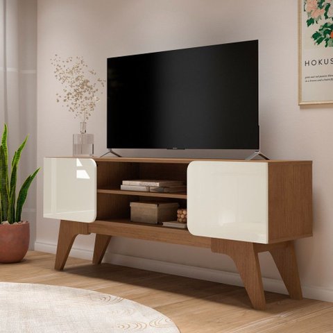 Rack para Tv até 65 Polegadas Duetto 2 Portas Cinamomo/off White - Artely Móveis