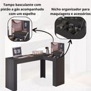 Ver imagem 6 de Penteadeira Escrivaninha em L com Espelho e Organizador Jade Preto
