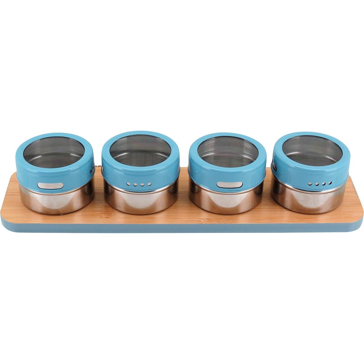 ANETTO PORTA CONDIMENTO 8x30x10cm INOX AZUL 4PÇ COM SUPORTE - 1