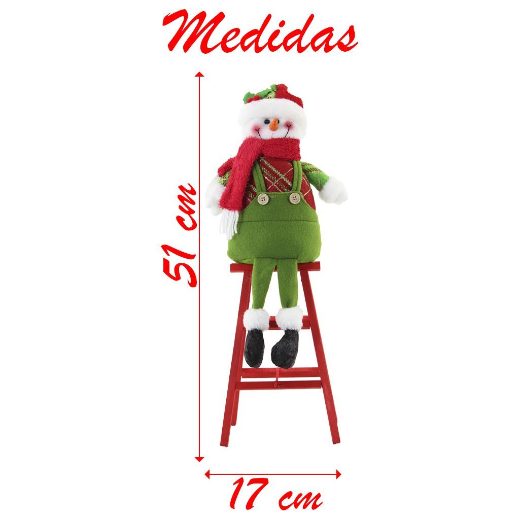 Boneco De Neve Natal Em Tecido Escada 51cm - 2