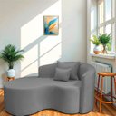Ver imagem 1 de Recamier Curvo Orgânico 150cm 2 Lugares Lado Esquerdo para Sala de Estar Bouclé Londres Cinza