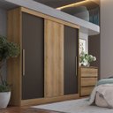 Ver imagem 1 de Guarda-Roupa 3 Portas de Correr Reversível 200x55x200cm Vision Marrom Capuccino/Off White/Cacau