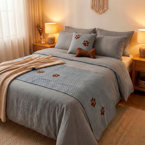 Kit 4 Pçs Peseira Cama Casal Queen Impermeável e Almofada Cheia para Pet:Kit 3 Pçs Peseira Cama Casa