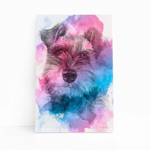 Quadro Cachorro Schnauzer Aquarela Tinta Canvas 30x40cm