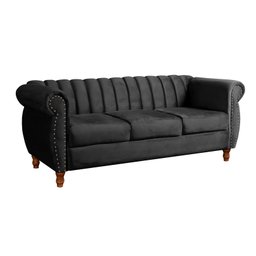 Sofá Chesterfield Realeza 3 Lugares Decoração Retrô - Veludo Preto - 2