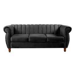 Sofá Chesterfield Realeza 3 Lugares Decoração Retrô - Veludo Preto - 1