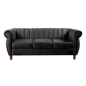 Sofá Chesterfield Realeza 3 Lugares Decoração Retrô - Veludo Preto
