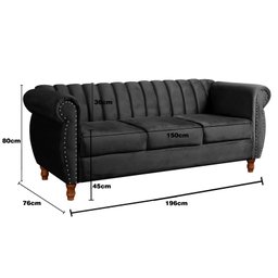 Sofá Chesterfield Realeza 3 Lugares Decoração Retrô - Veludo Preto - 4