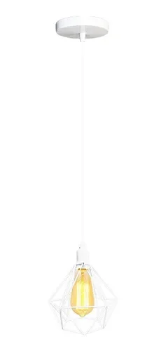 Luminária Pendente Diamante Aramado Preto Lustre Moderno: Branco - 2