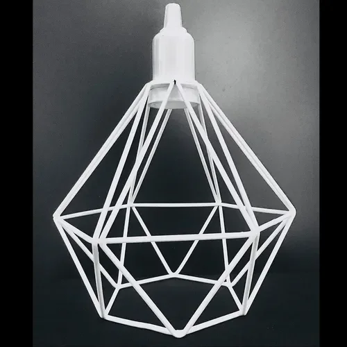 Luminária Pendente Diamante Aramado Preto Lustre Moderno: Branco - 3