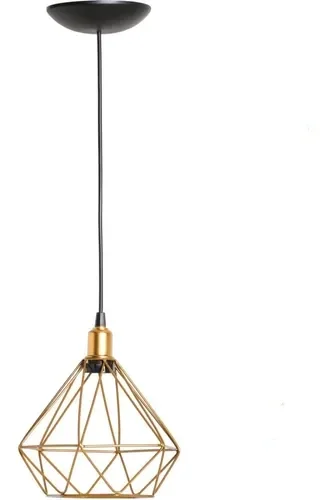 Luminária Pendente Diamante Aramado Preto Lustre Moderno: Branco - 9