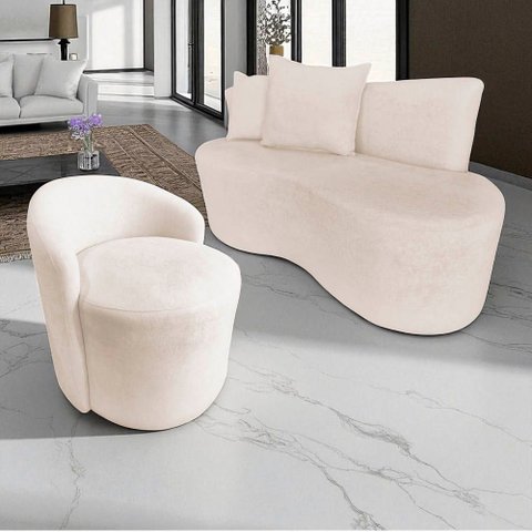 Kit Namoradeira + Poltrona Yara Orgânica Bouclé Marfim