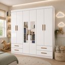 Ver imagem 1 de Guarda-Roupa Infantil com Espelho 6 Portas e 4 Gavetas 177cm Multimóveis CR35561 Branco