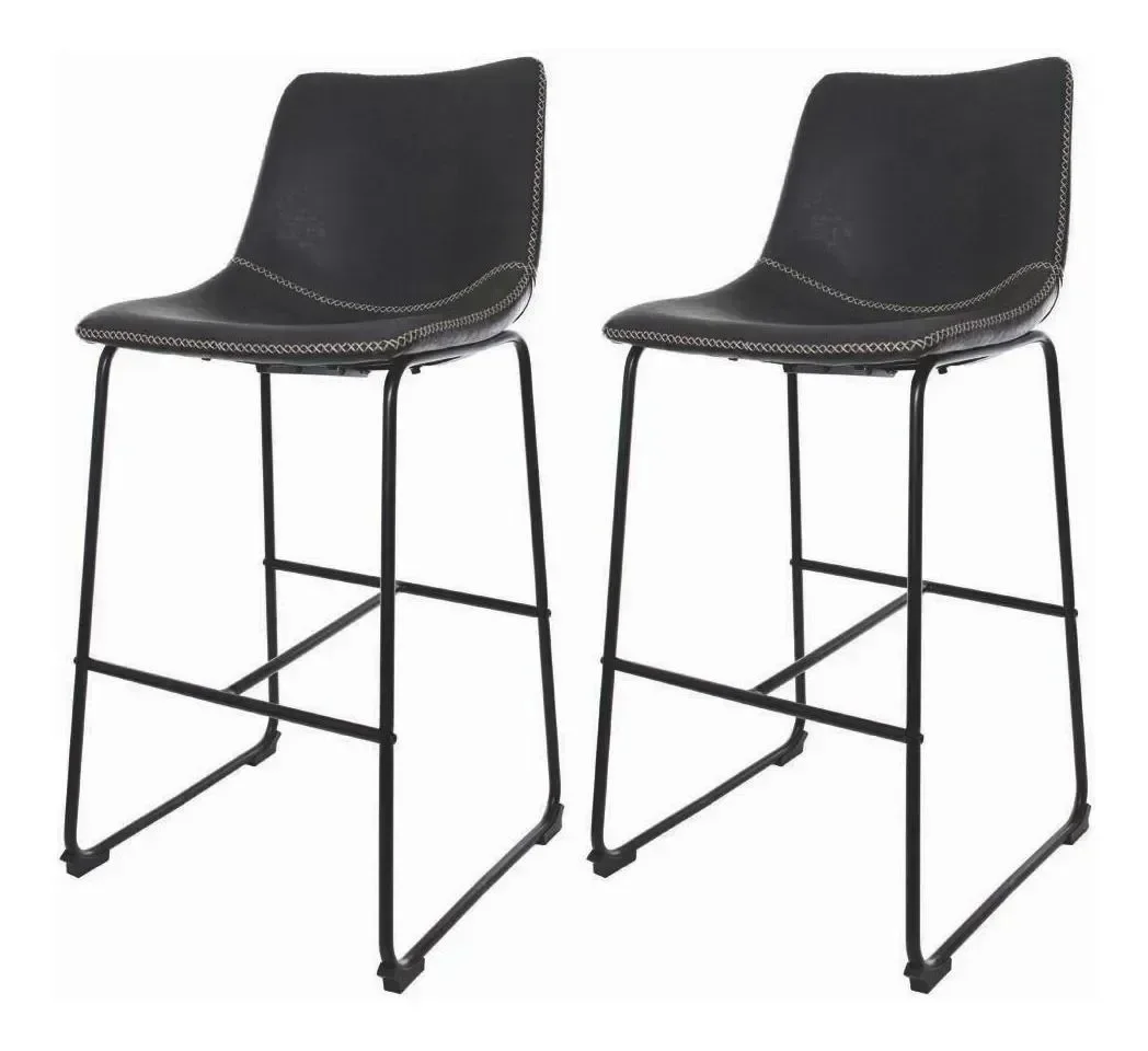 Ver imagem 1 de Kit 2 Banquetas Munich Estofadas Pretas com Encosto