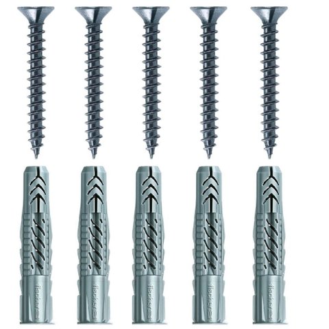 Cartela com Buchas Ux8 com Aba e Parafusos Cabeça Chata com 5 Peças - 602509 - Fischer