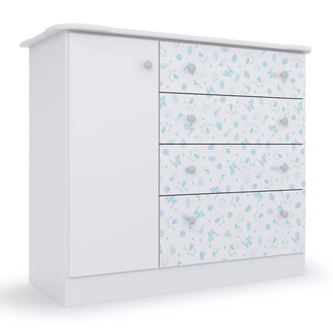 Cômoda Infantil Espaçosa Azul com 04 Gavetas e 01 Porta para Quarto Baby Luxo Icp