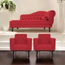 Ver imagem 2 de Kit Diva Recamier Diana 160cm Lado Esquerdo e 02 Poltronas Classic Suede Vermelho - ADJ Decor