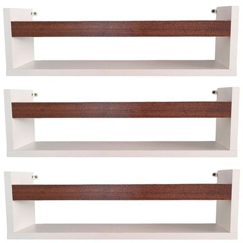 Kit 3 Prateleira para Livros 55cm Branco Trava Imbuia