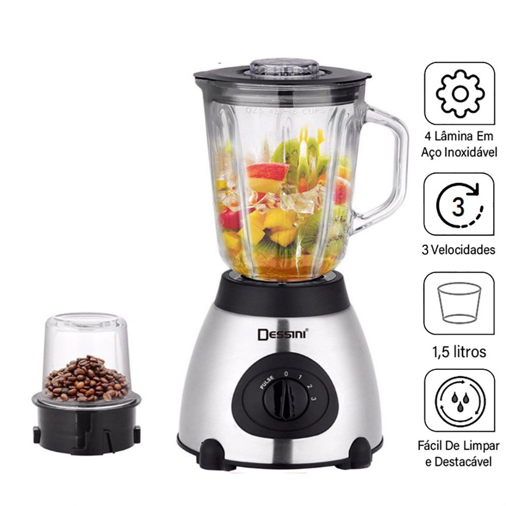 Liquidificador Blender Aço Inox Turbo 850W Copo de Vidro | MadeiraMadeira