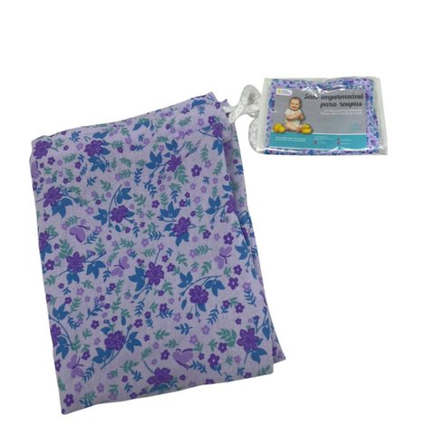 Saco Impermeável Roupa Molhada Flores Lilás Cuidado Infantil
