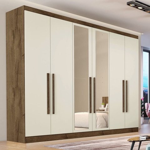 Guarda Roupa Oslo 6 Portas 6 Gavetas 100% Mdf Oslo-braúna/off White - Made Marcs