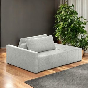 Sofá Ilha Modulo Milos 150cm Puff Lateral Linho Cinza Claro G33 - Gran Belo